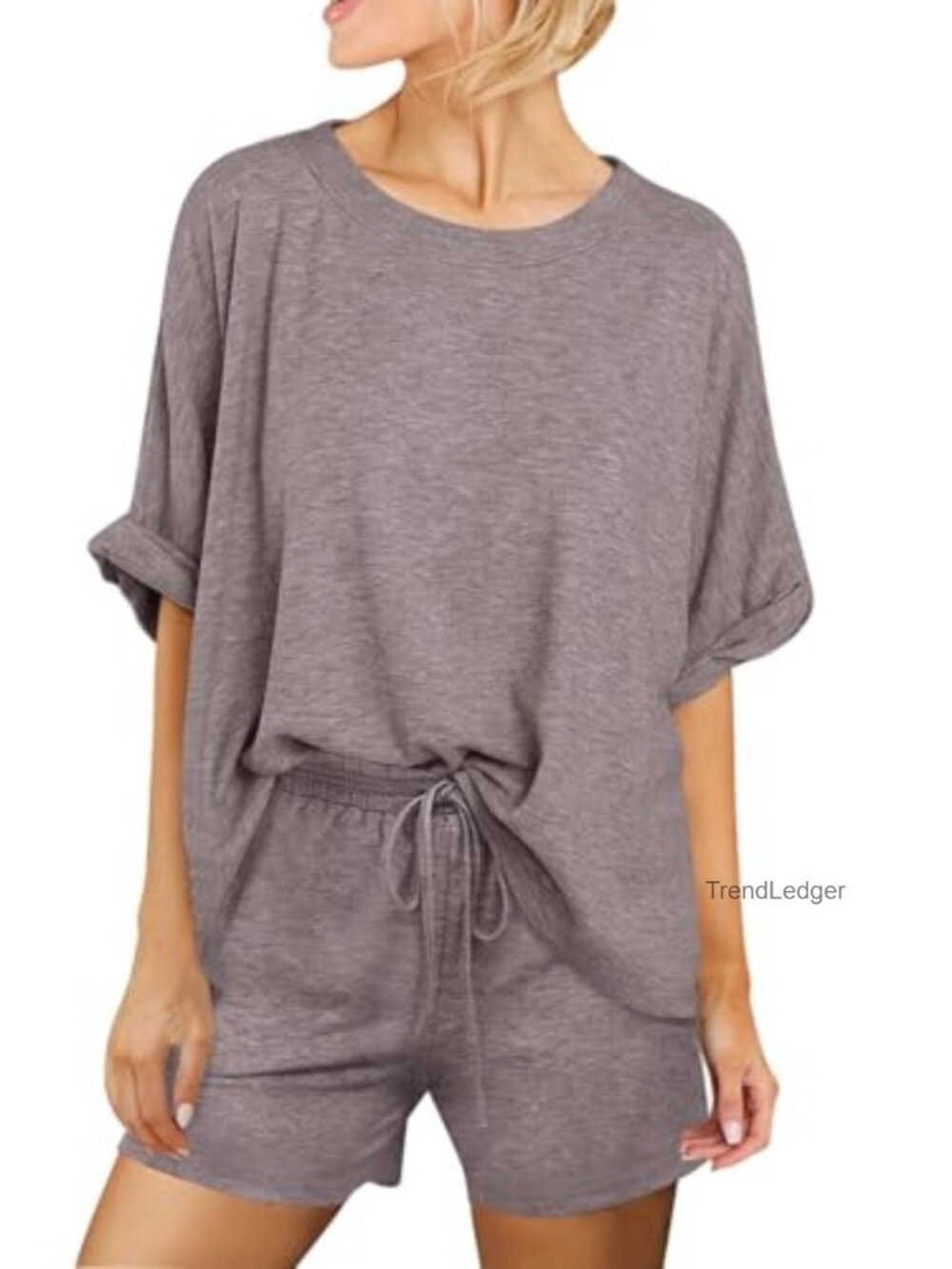 Womens 2 Piece Shorts Set Oversized Short Sleeve Pajama Lounge Set